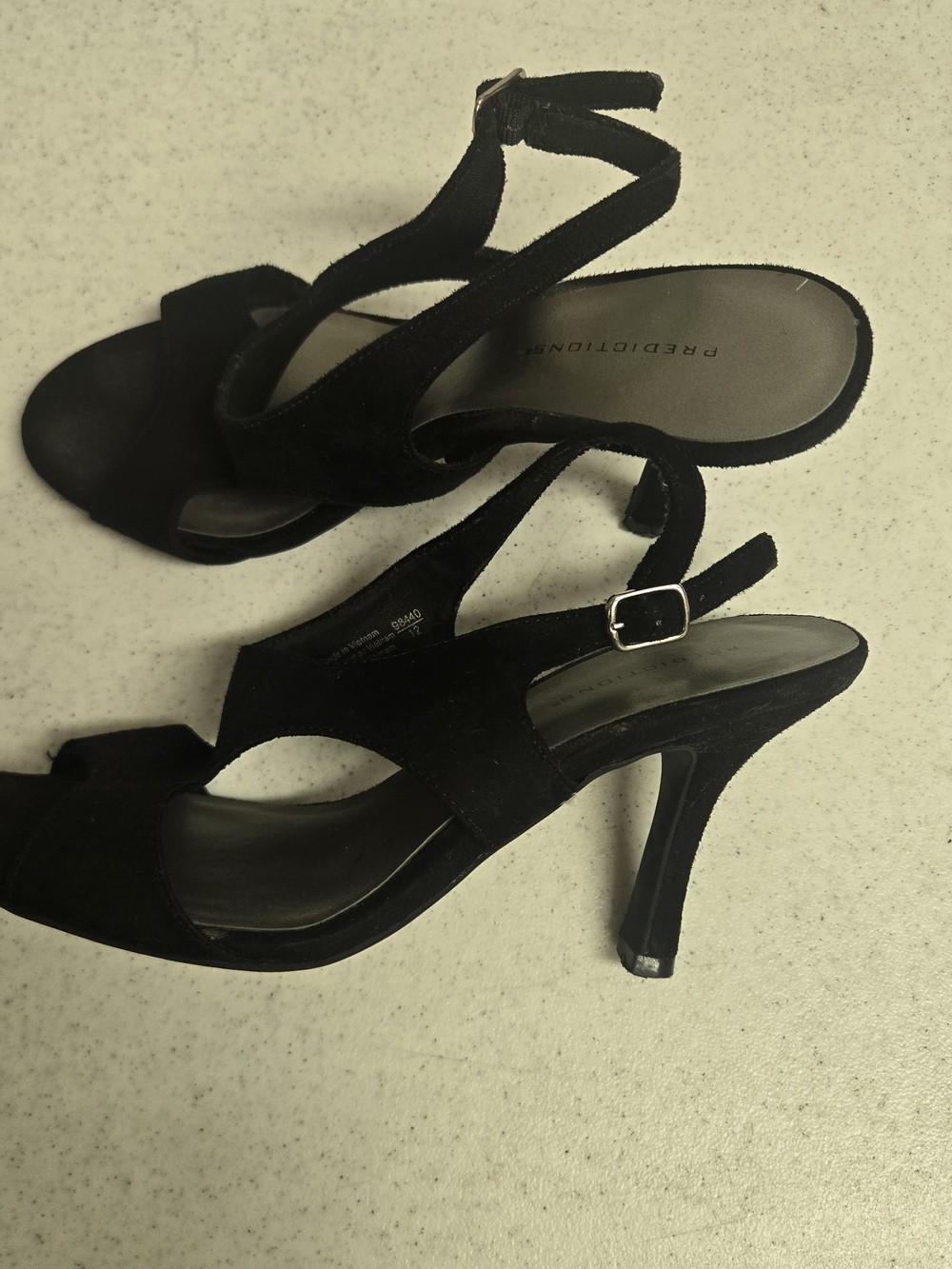 Black Suede Open-Toe Heel Sandals with Ankle Strap